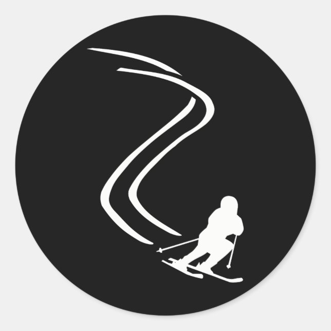 Downhill skiing classic round sticker (Front)