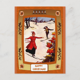 Downhill skiing holiday postcard