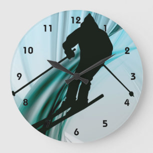 Downhill Skiing on the Icy Slopes Large Clock