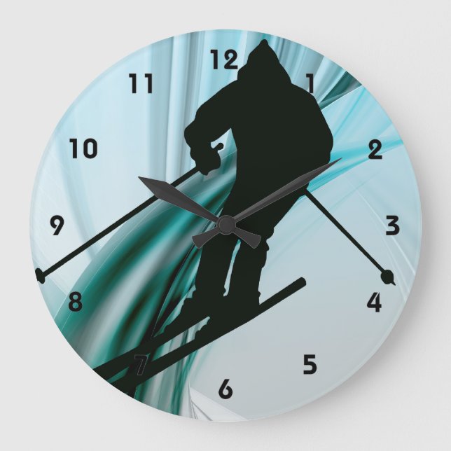 Downhill Skiing on the Icy Slopes Large Clock (Front)