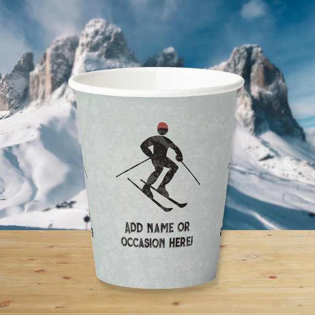Downhill Skiing your text on masculine metal look Paper Cups (Creator Uploaded)