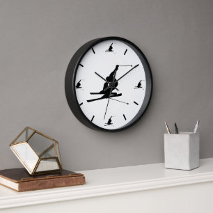 Downhill Snow Skier Silhouette Custom Colour Clock