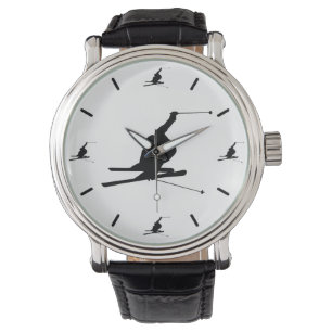 Downhill Snow Skier Silhouette Custom Colour Watch