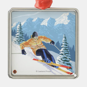 Downhill Snow SkierColorado Metal Tree Decoration