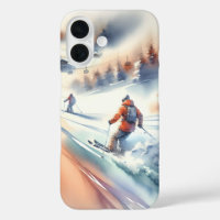Downhill Snow Skiers In Watercolor