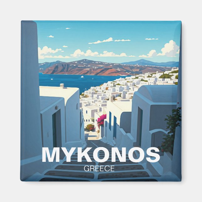 Downhill street Mykonos Greece Cyclades Travel Magnet (Front)