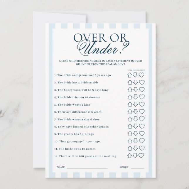 Downloadable Blue Striped Over or Under Card (Front)