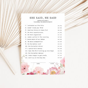 Downloadable Bridal Shower She Said He Said Card