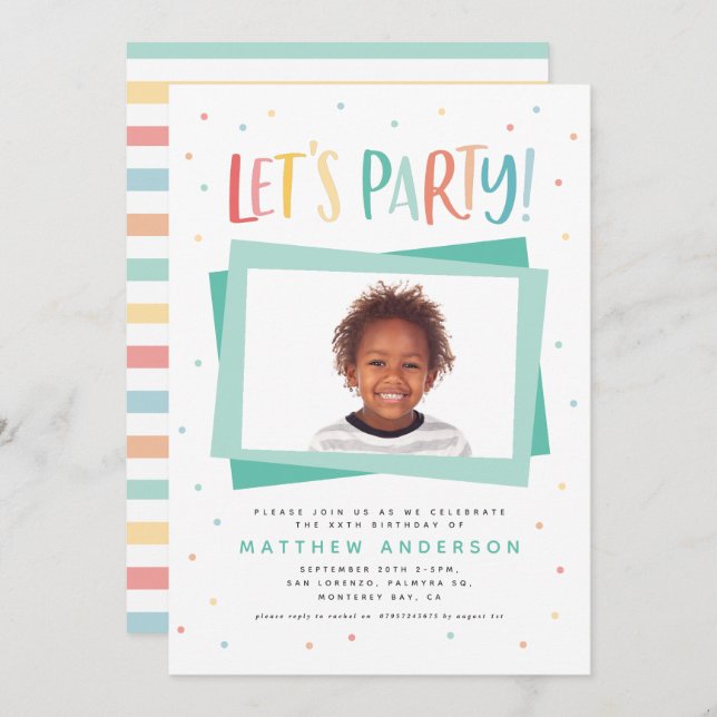 downloadable Colourful rainbow party birthday Invitation (Front/Back)