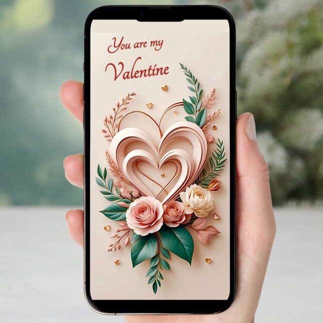 Downloadable elegant hearts, floral Valentine’s  Holiday Card (Creator Uploaded)