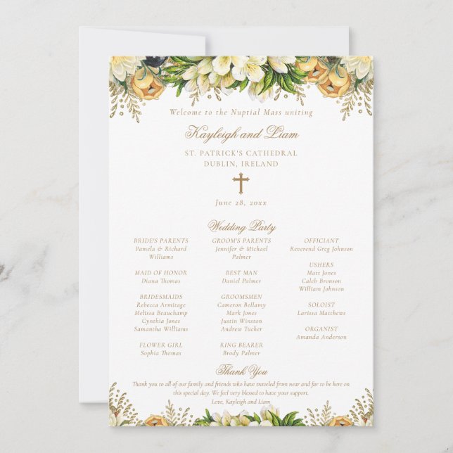 Downloadable Gold Catholic Wedding Mass Program Invitation (Front)