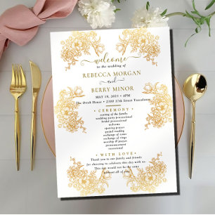 Downloadable Golden Chic Bouquet Wedding Program Invitation