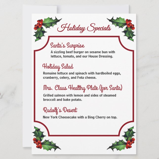 Downloadable Holiday Specials Menu (Front)