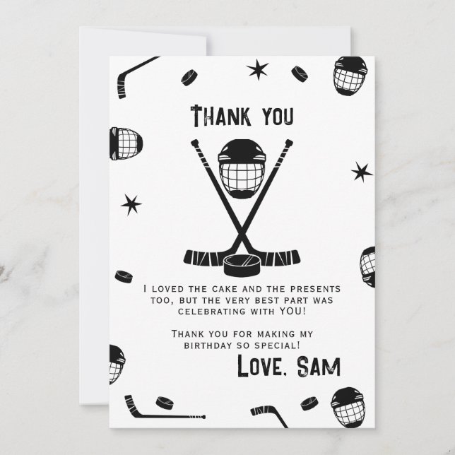 Downloadable Ice Hockey Birthday Thank You, Hockey Invitation (Front)