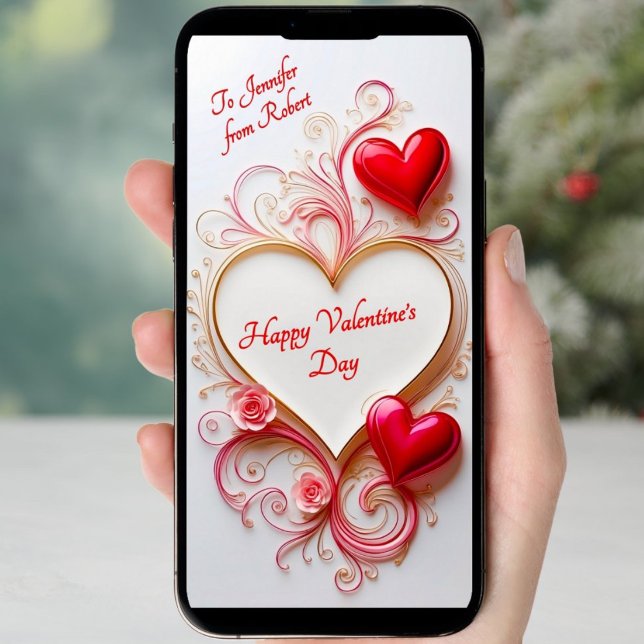 Downloadable line art valentine chic custom text  holiday card (Creator Uploaded)