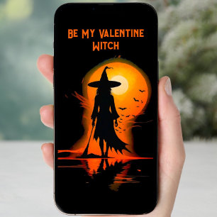 Downloadable magical Gothic Valentines witch text Holiday Card