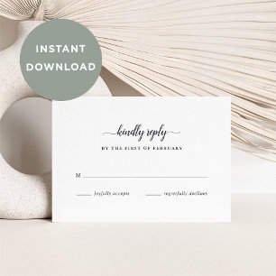 DOWNLOADABLE Navy & White Calligraphy RSVP Card