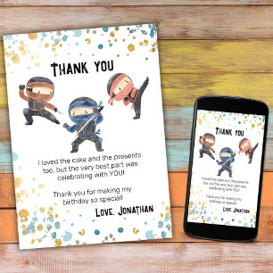 Downloadable Ninja Kids Birthday Party Thank Card