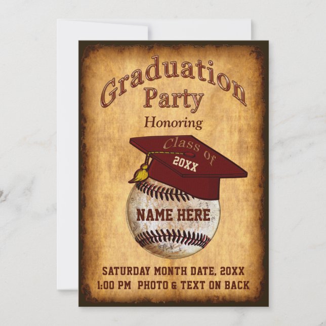 Downloadable or Print, Baseball Graduation Party Invitation (Front)