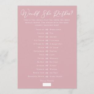 Downloadable Pink Bridal Shower Guess Game Card