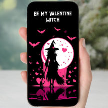 Downloadable, pink magical witch Valentine’s Day 