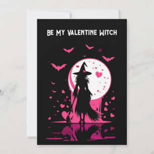 Downloadable, pink magical witch Valentine’s Day Holiday Card