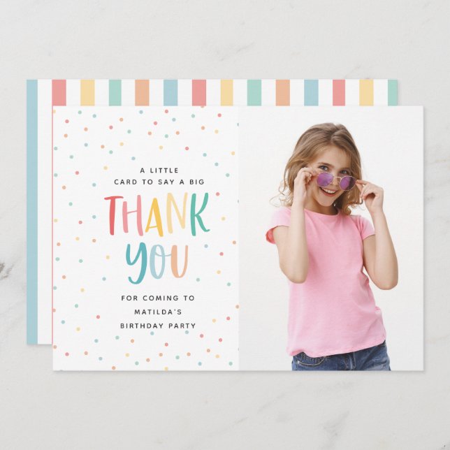 downloadable Rainbow fun photo colourful thank you Invitation (Front/Back)