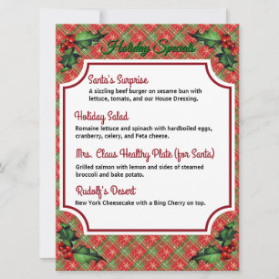 Downloadable Red Plaid Holiday Specials Menu