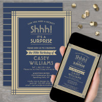 Downloadable Surprise Birthday Navy Blue and Gold