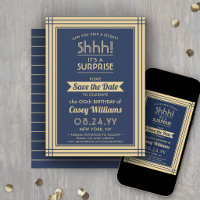 Downloadable Surprise Birthday Navy Blue and Gold