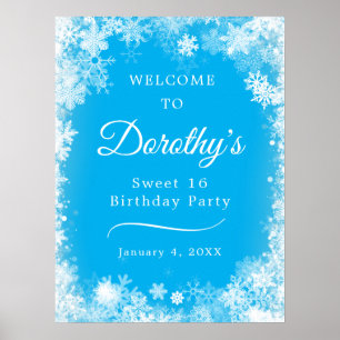 Downloadable Sweet 16 Party Snowflake Blue Welcome Poster