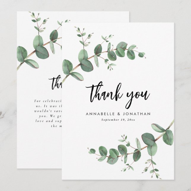 downloadable wedding eucalyptus thank you invitation (Front/Back)
