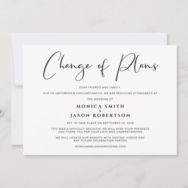 Downsized Wedding Change of Plans Elegant Announcement (Front)