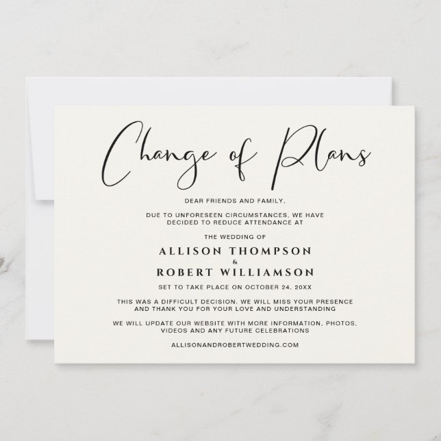 Downsized Wedding Change of Plans Elegant Cream Announcement (Front)