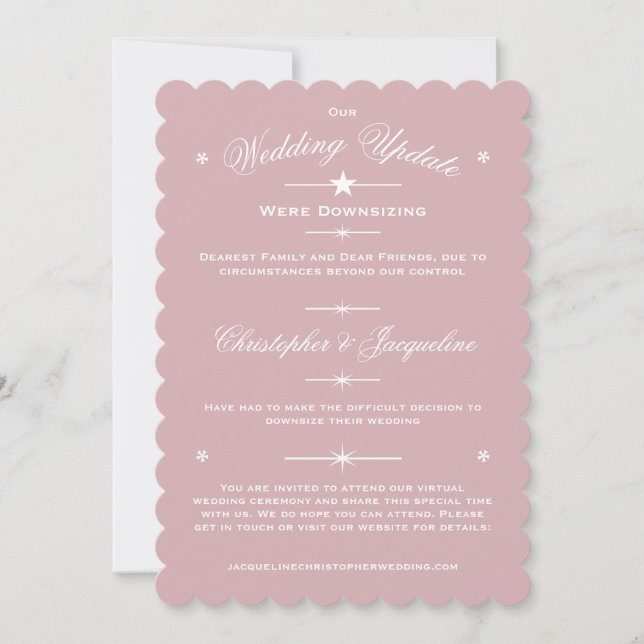 Downsizing Wedding Update Elegant Dusty Pink Announcement (Front)