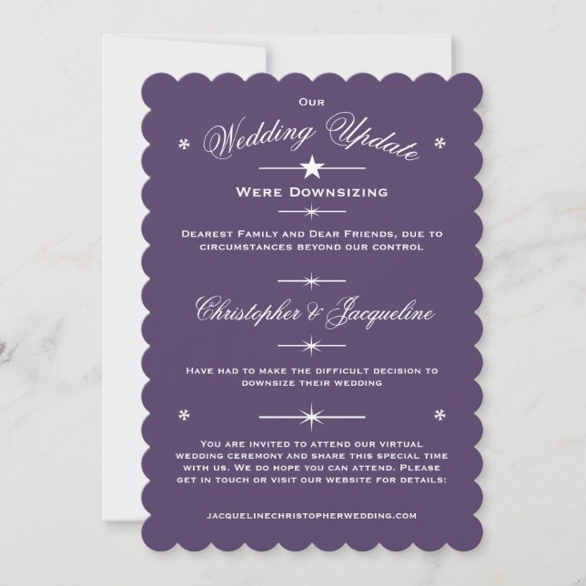 Downsizing Wedding Update Elegant Dusty Purple Announcement (Front)
