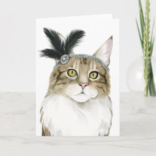 Downton Cat   Adorned With Feathers Card