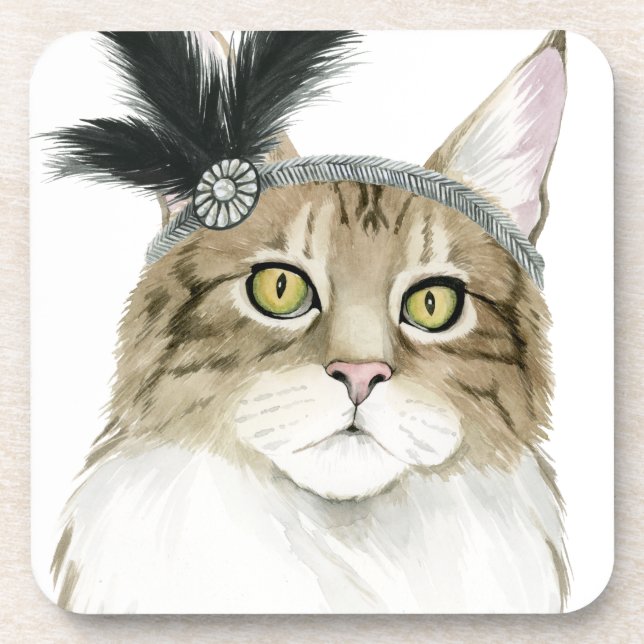 Downton Cat | Adorned With Feathers Coaster (Front)