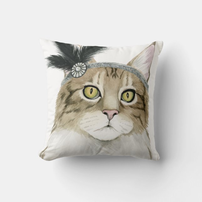 Downton Cat | Adorned With Feathers Cushion (Front)