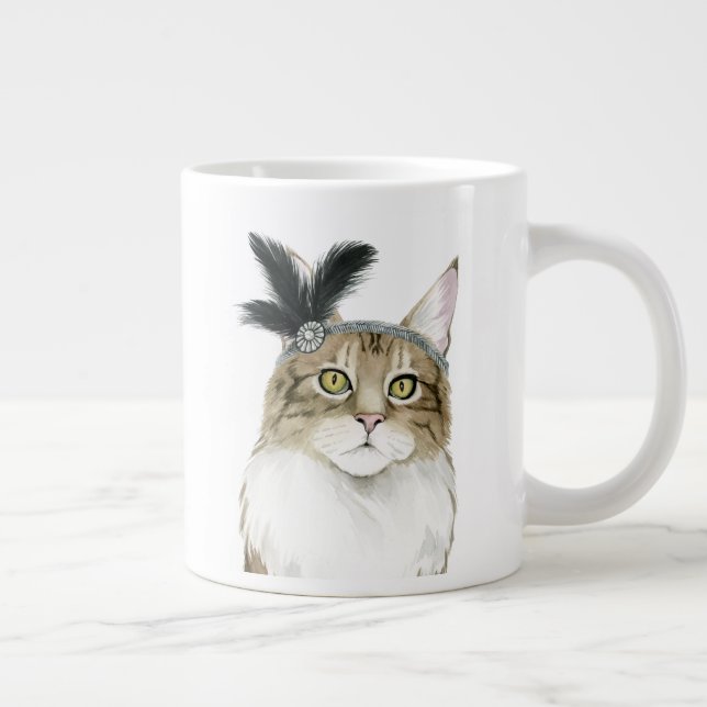 Downton Cat | Adorned With Feathers Large Coffee Mug (Right)