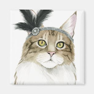 Downton Cat Adorned With Feathers Magnet