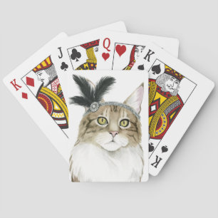 Downton Cat Adorned With Feathers Playing Cards