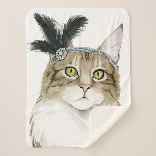 Downton Cat | Adorned With Feathers Sherpa Blanket (Front)