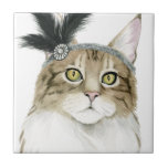 Downton Cat | Adorned With Feathers Tile<br><div class="desc">This watercolor print features a cat adorned with feathers and jewels | By Grace Popp</div>