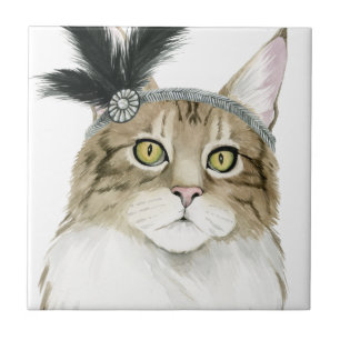 Downton Cat   Adorned With Feathers Tile
