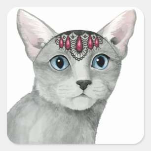 Downton Cat   Bejeweled Square Sticker