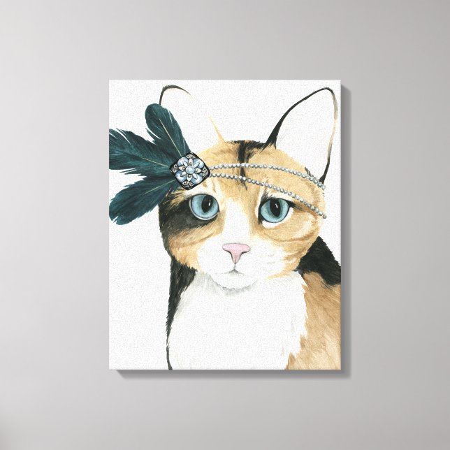 Downton Cat | Bejeweled With Feathers Canvas Print (Front)