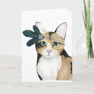 Downton Cat Bejeweled With Feathers Card