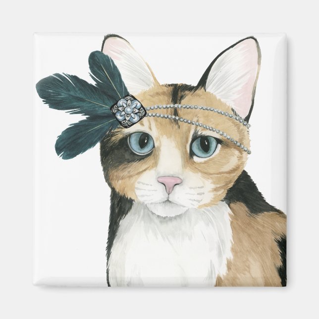 Downton Cat | Bejeweled With Feathers Magnet (Front)