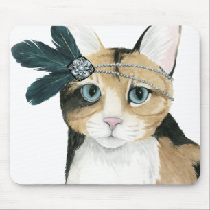 Downton Cat Bejeweled With Feathers Mouse Mat